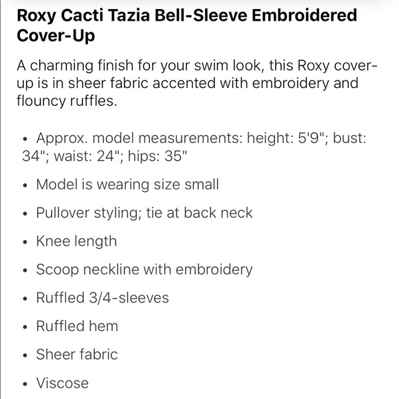 ROXY Cacti Tazia Bell sleeve embroidered coverup - Picture 3 of 7